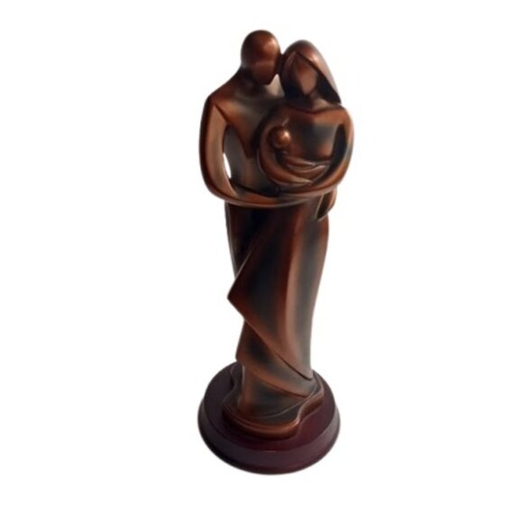 Herco Gifts Family Man Woman Baby Statue Heavy Resin Copper Bronze 12" - Picture 1 of 9